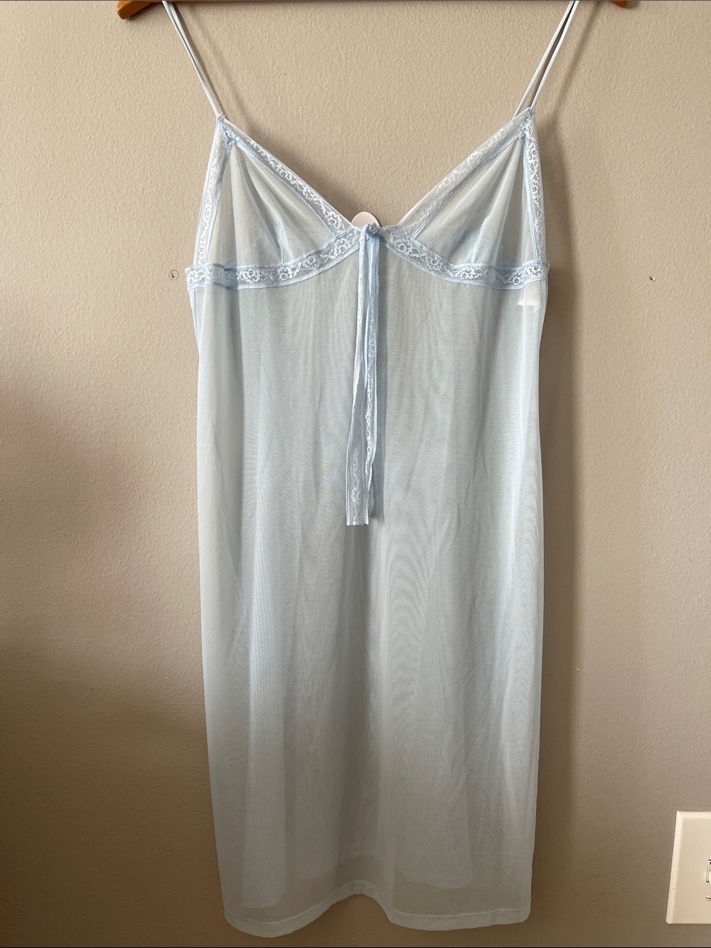 Y2K Calvin Klein Pale Blue Sheer Lace-Trim Chemise